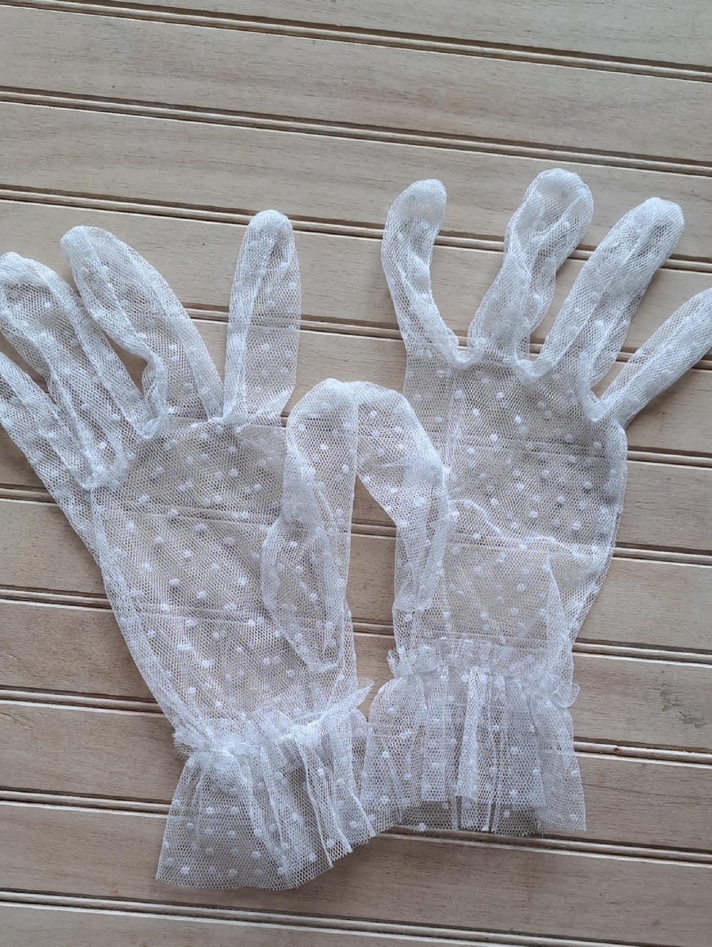 White Sheer Polka Dot Lace Gloves Femimine Y2k Formal - Picture 2 of 5